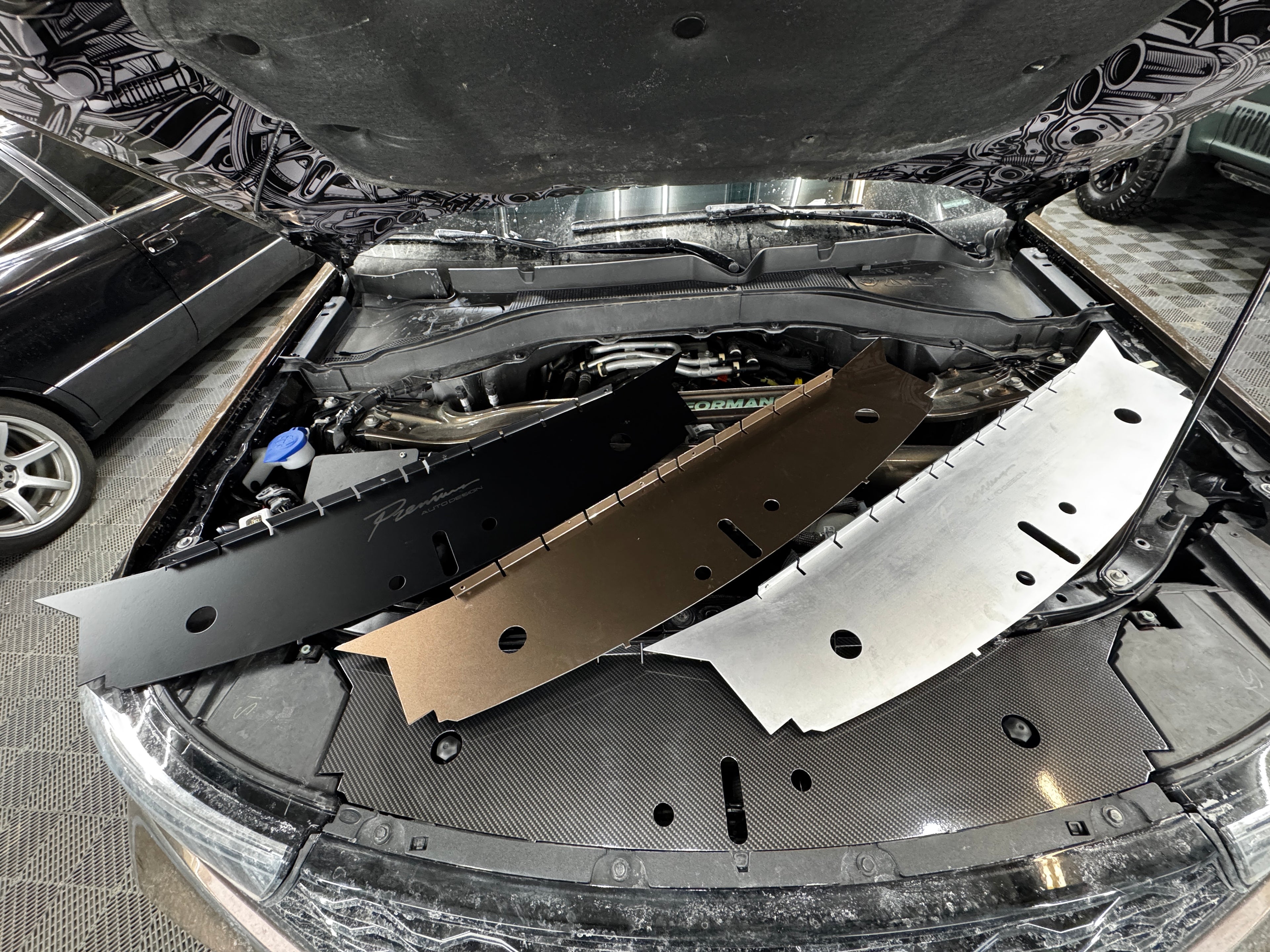 Mustang S650 Engine Bay Radiator Cover — Raw Aluminum